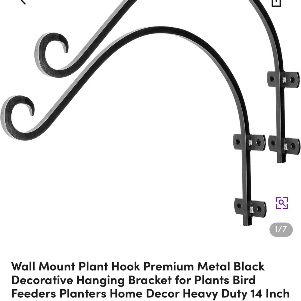 Black Metal Wall Mount Plant Hooks (set of 2 14”)